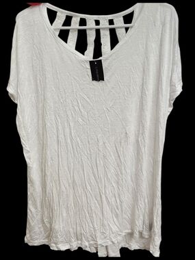 Lane Bryant White Short-Sleeve Top with Strappy Lace Back